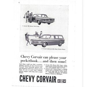 Chevy Corvair Lakewood Station Wagon Manza Club Coupe 1950s Vintage Print Ad